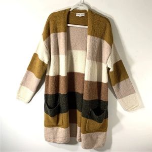 Knox Rose Womens Striped Long Sleeve Open Front Cardigan Sweater Sz XS